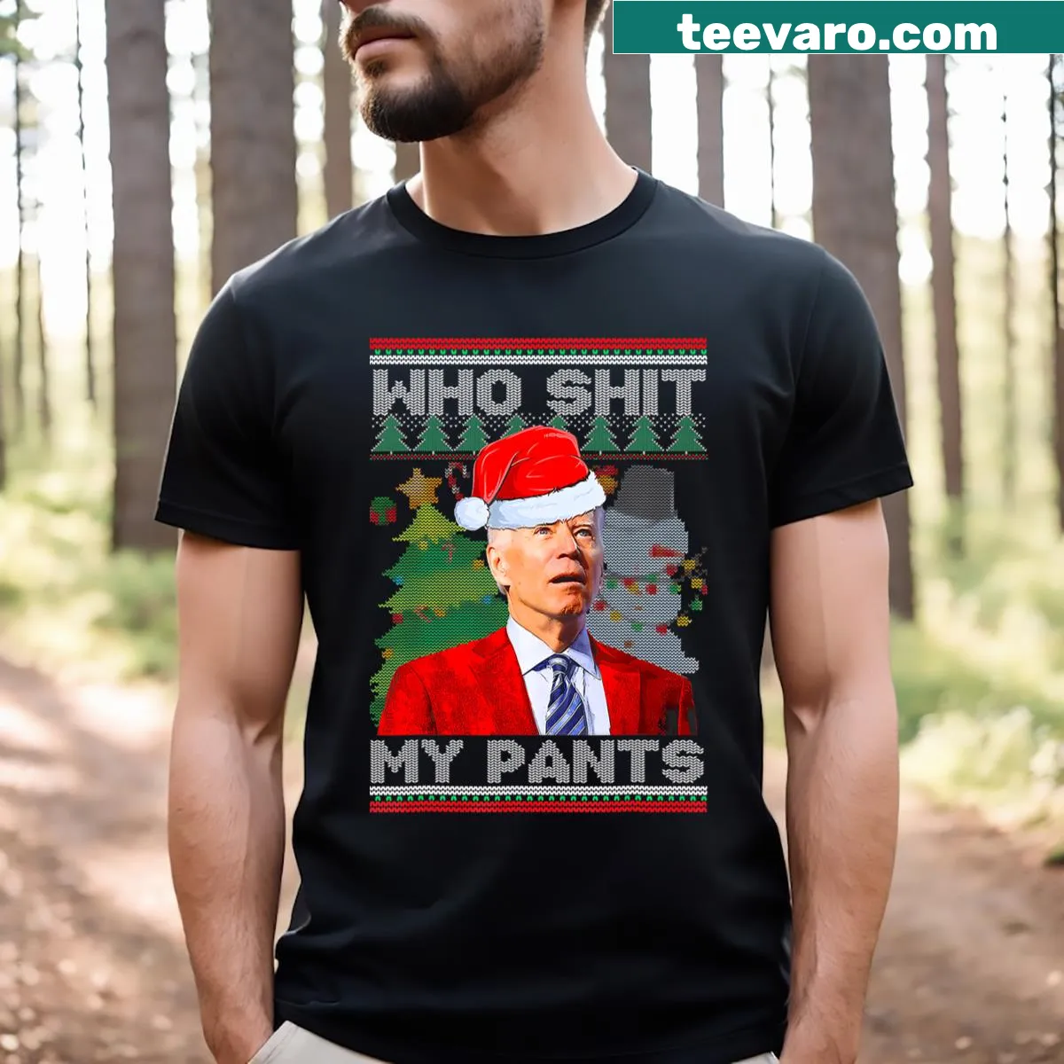 Edgy Christmas T-shirt with a humorous Biden phrase — on a men's t-shirt