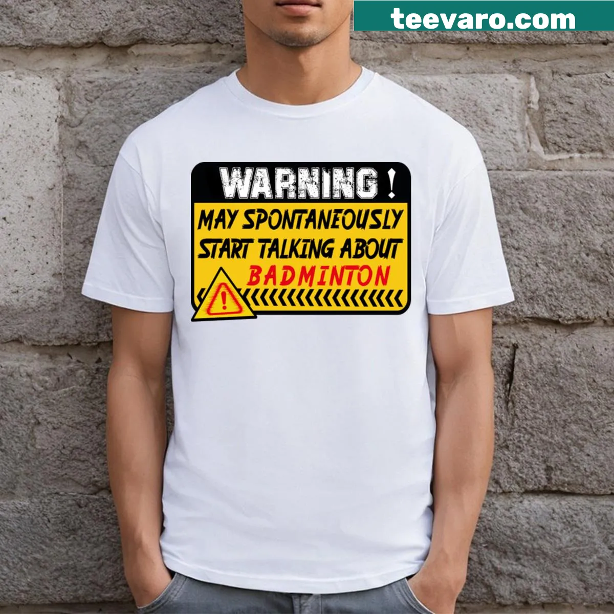 Funny badminton t-shirt with humorous text about the sport — on a men's t-shirt