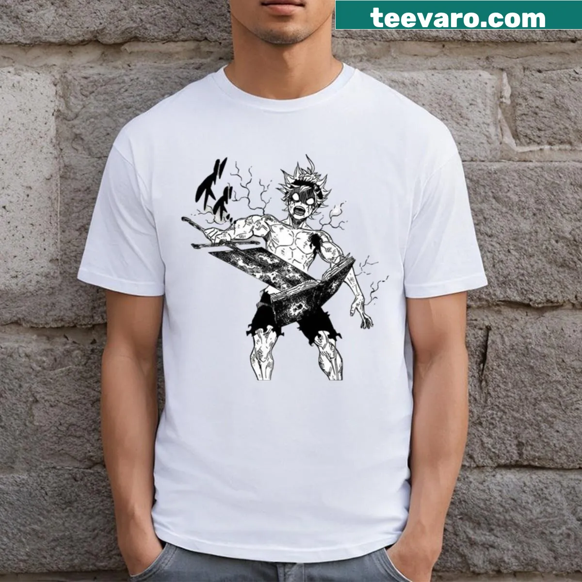 Whimsical black clover graphic on a t-shirt — on a men's t-shirt