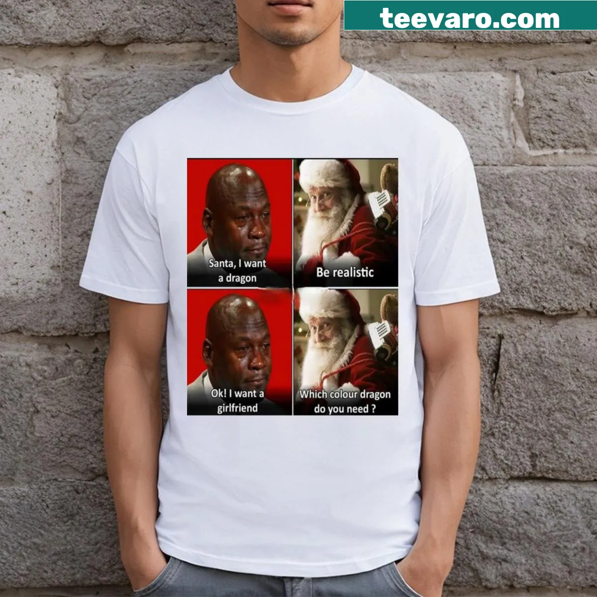 Christmas-themed t-shirt featuring a humorous meme design — on a men's t-shirt