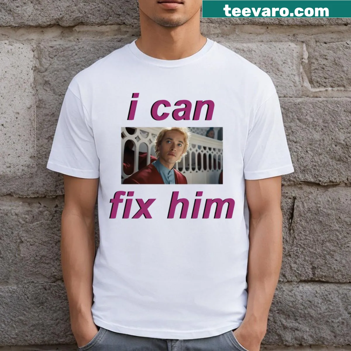 Pop culture-themed t-shirt with humorous text design — on a men's t-shirt