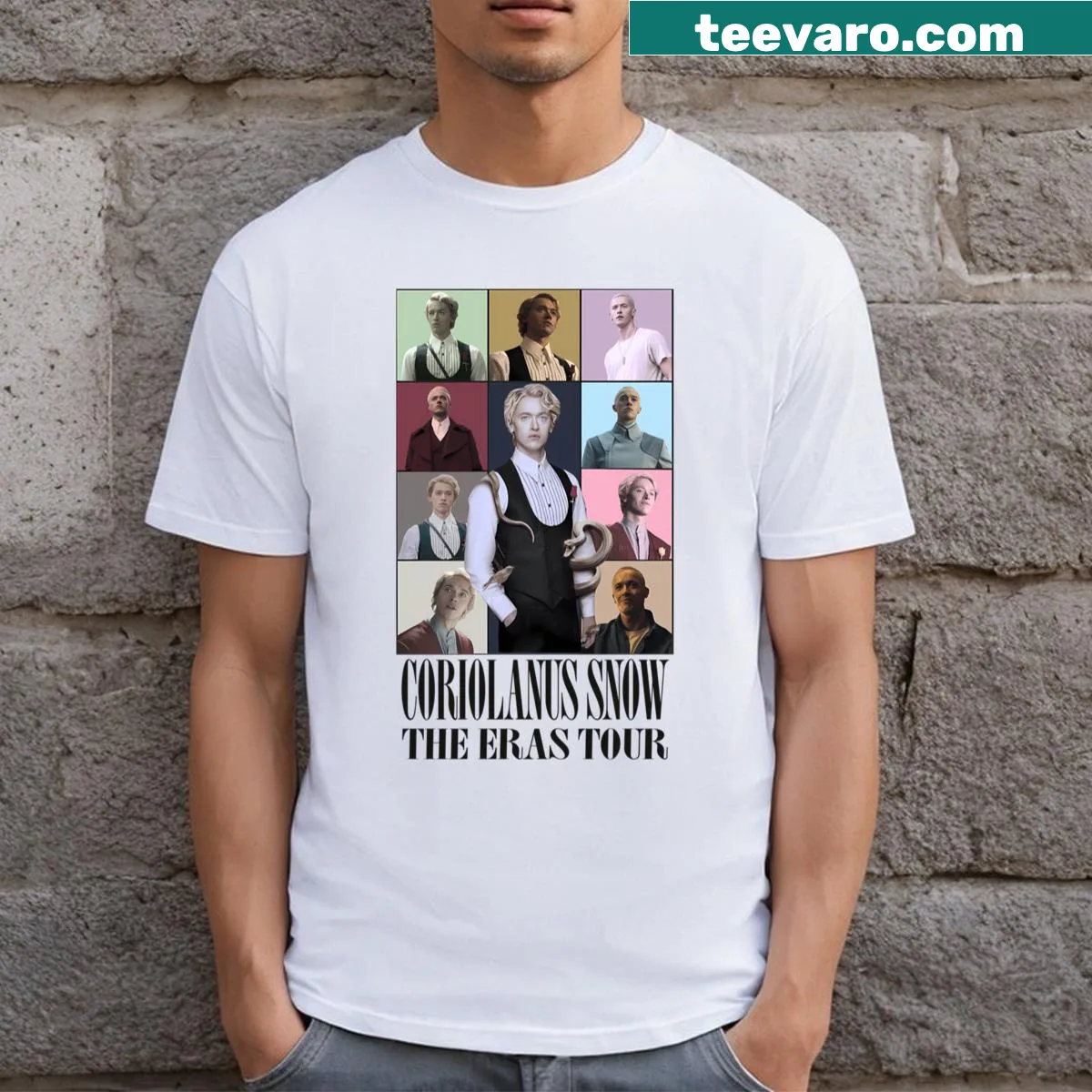 Music-themed t-shirt celebrating iconic eras and performances — on a men's t-shirt