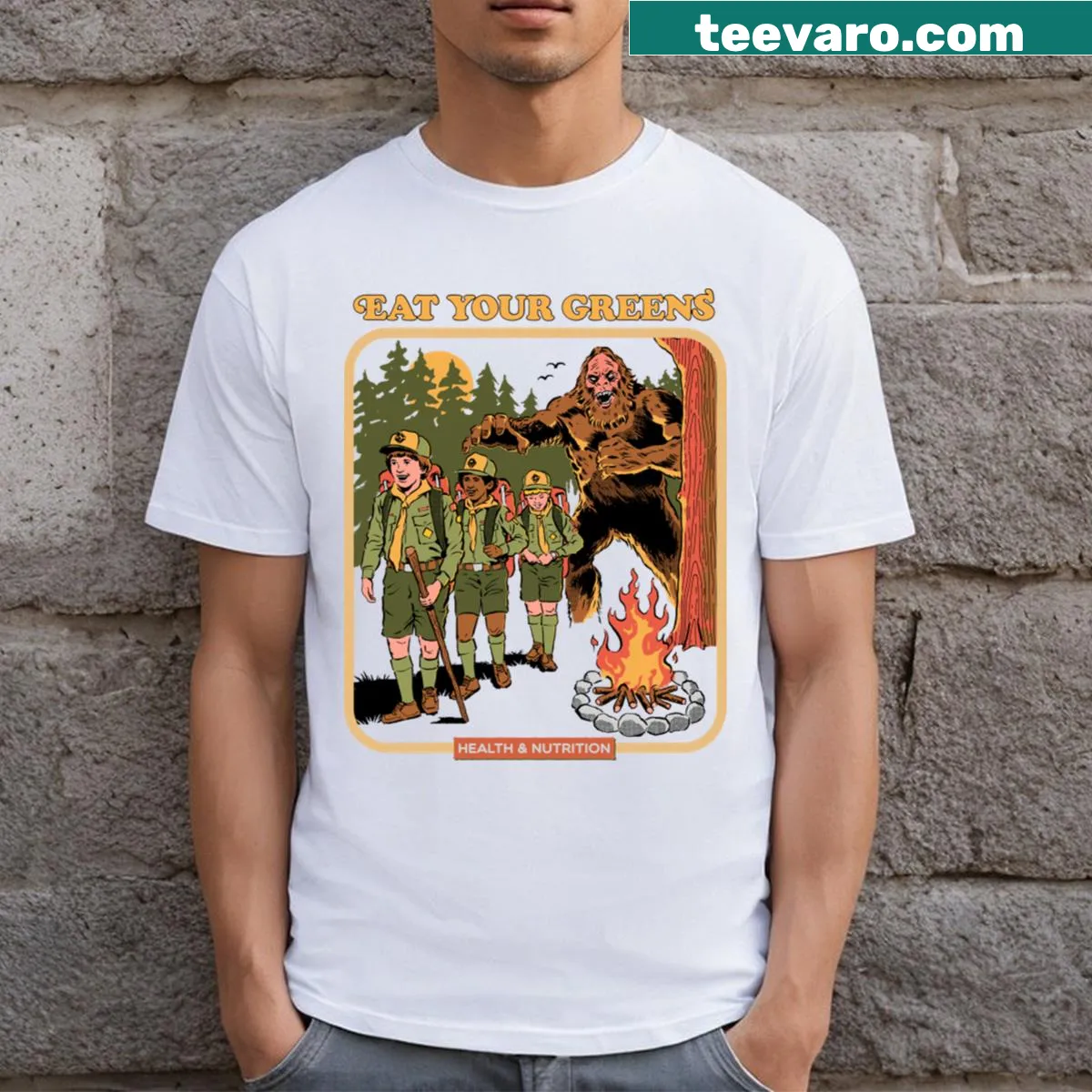 Playful Eat Your Greens slogan T-shirt — on a men's t-shirt