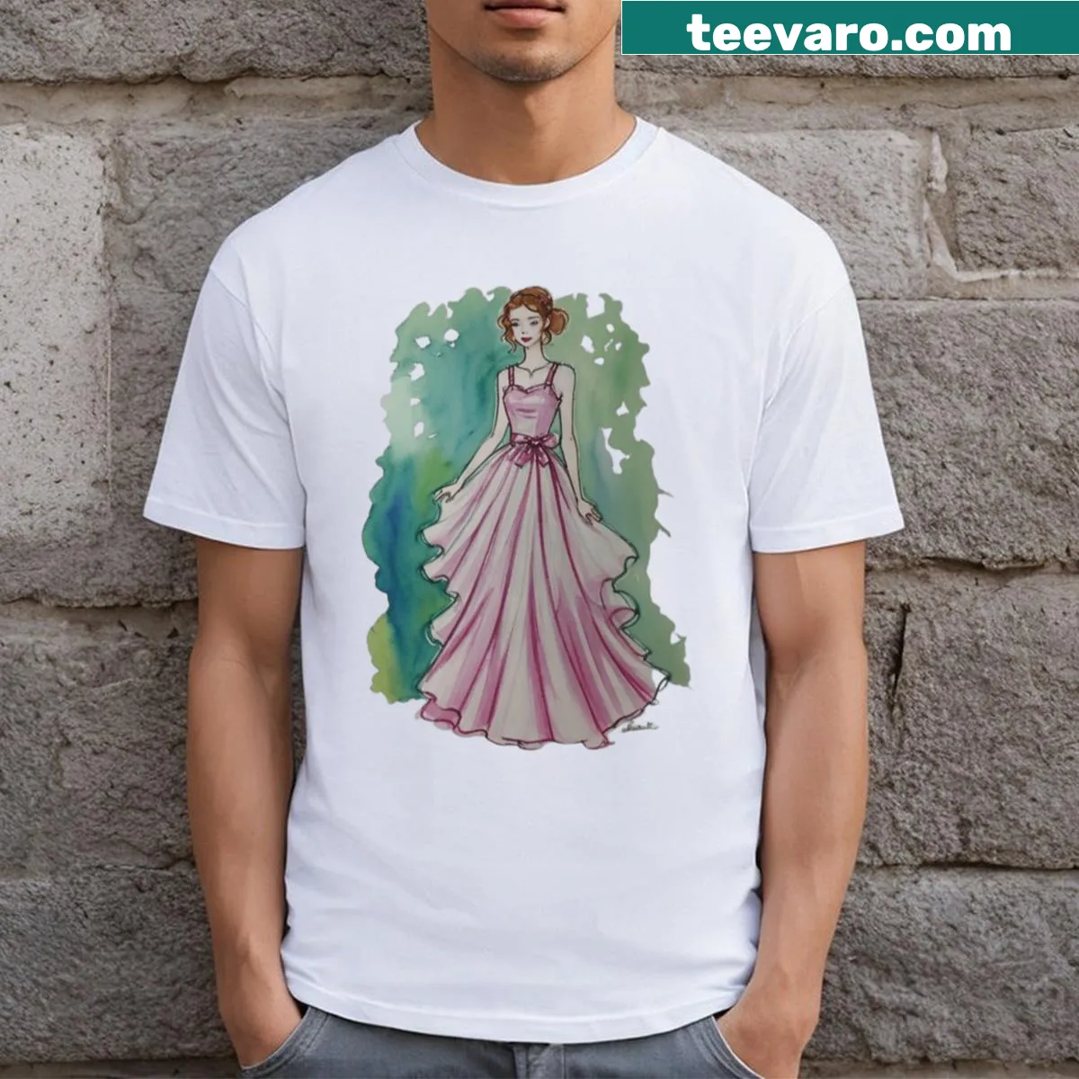Illustration of a girl in a dress on a T-shirt — on a men's t-shirt