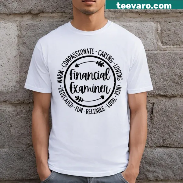 Vintage-style tee with a financial examiner graphic.