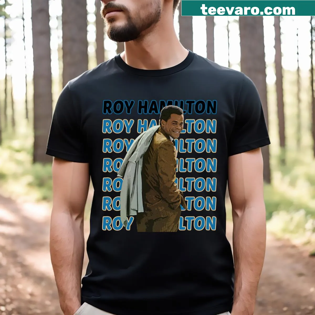 Tribute graphic to Roy's musical legacy T-shirt — on a men's t-shirt
