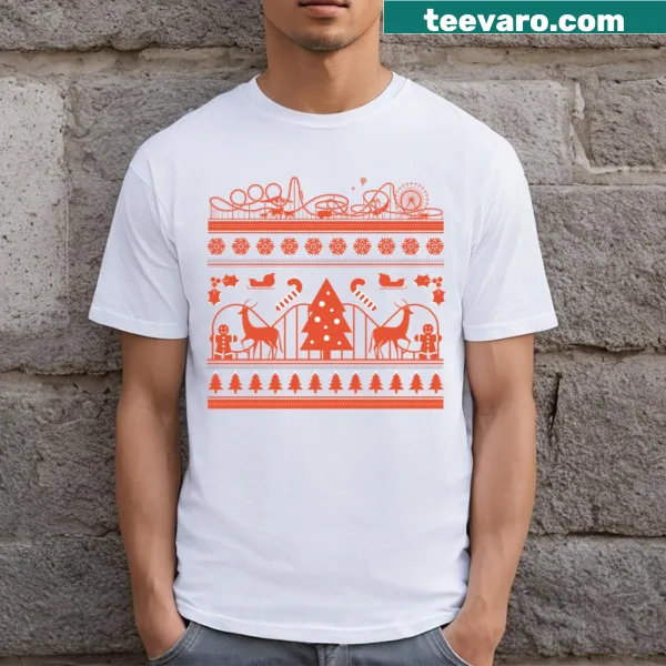 Illustrated T-shirt featuring holiday amusement park rides