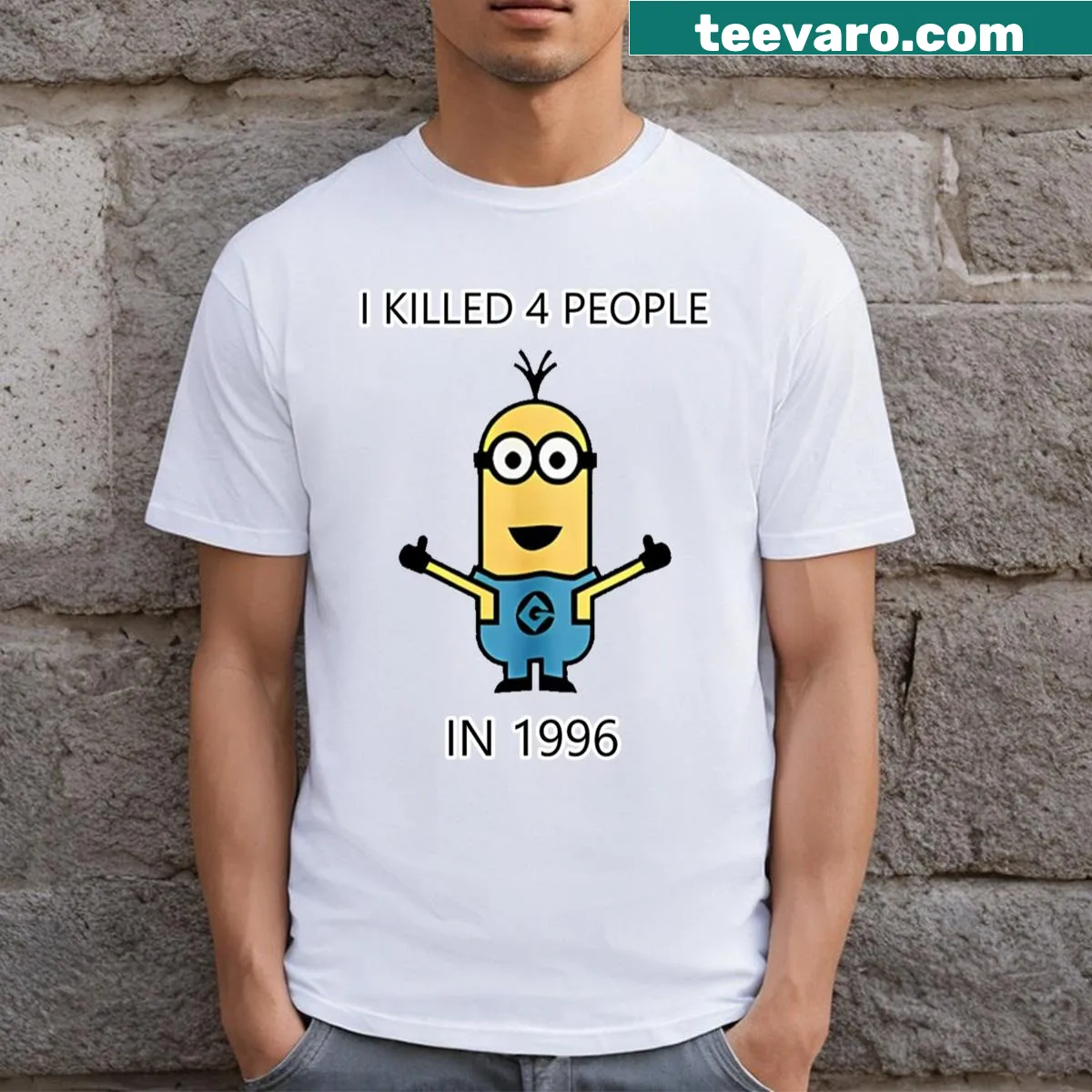 Bold graphic tee with provocative statement — on a men's t-shirt
