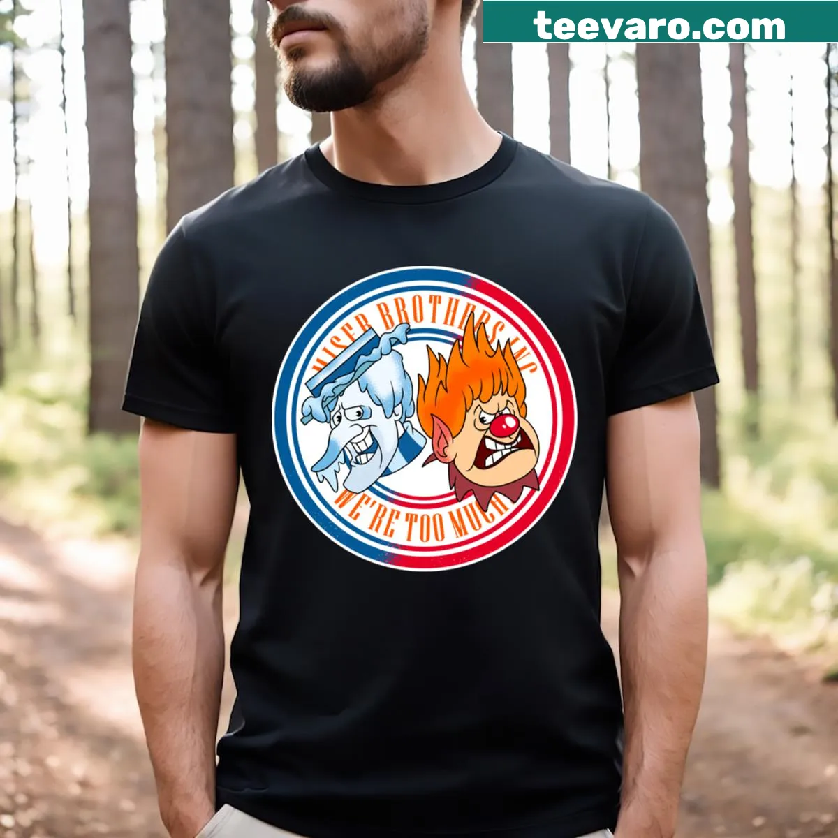 Funny Miser Brothers graphic t-shirt — on a men's t-shirt