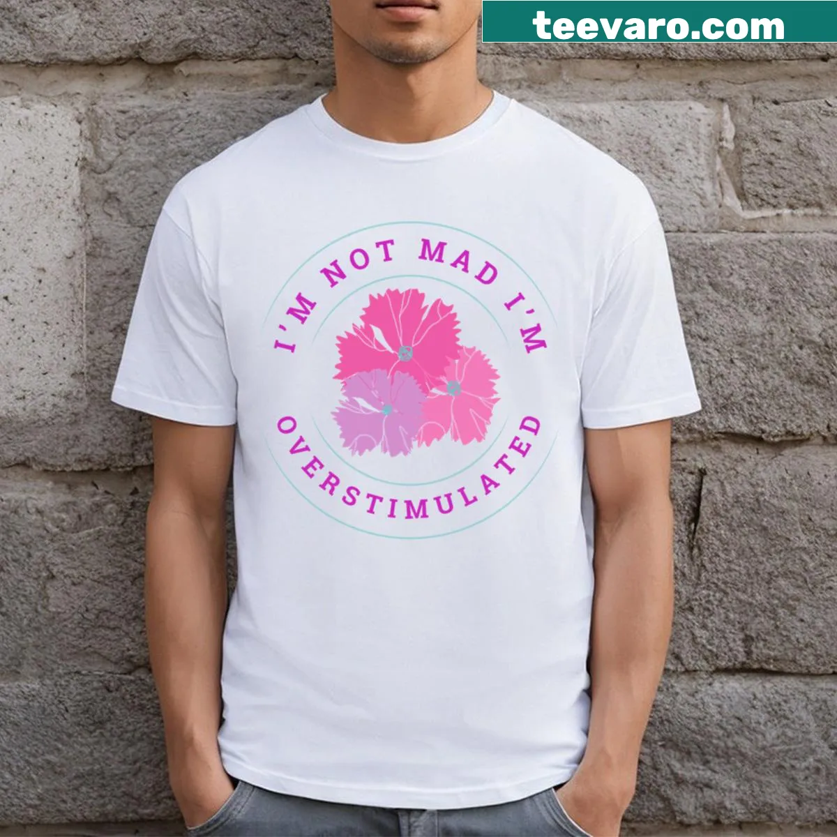 Whimsical floral illustration on a nature-themed t-shirt. — on a men's t-shirt