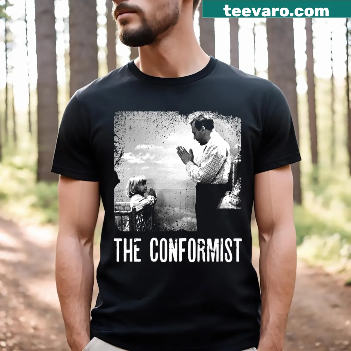 Edgy typography design on a cinema-themed T-shirt — on a men's t-shirt