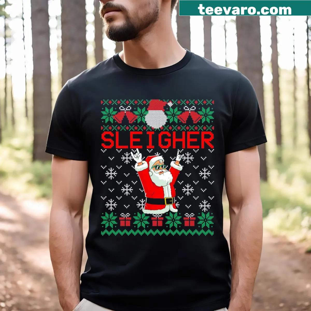 Edgy Santa Claus design with metal style for Christmas — on a men's t-shirt