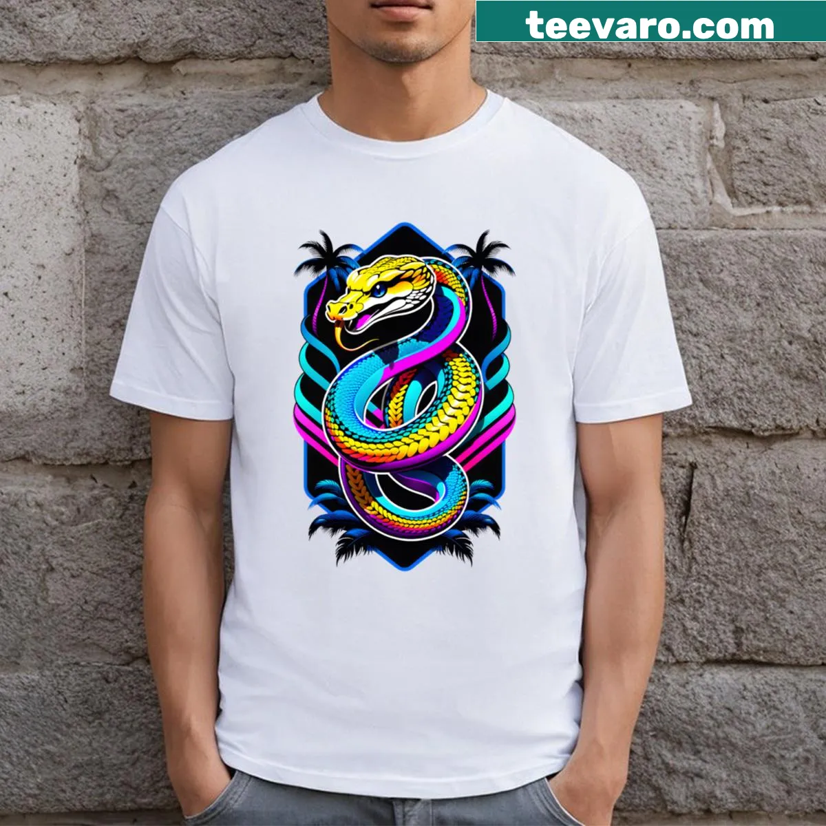 Minimalist snake illustration on a t-shirt — on a men's t-shirt