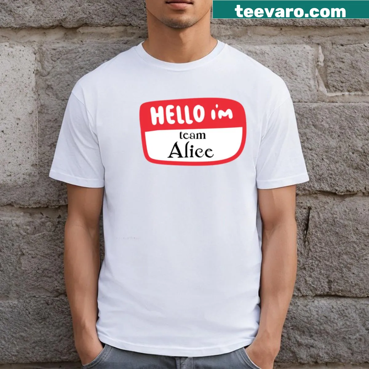 Text design 'Team Alice' on a t-shirt — on a men's t-shirt