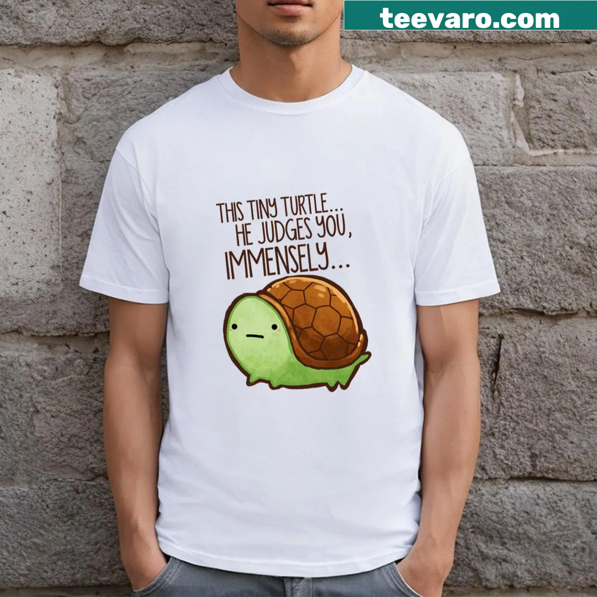 Illustration of a judgmental turtle on a T-shirt — on a men's t-shirt