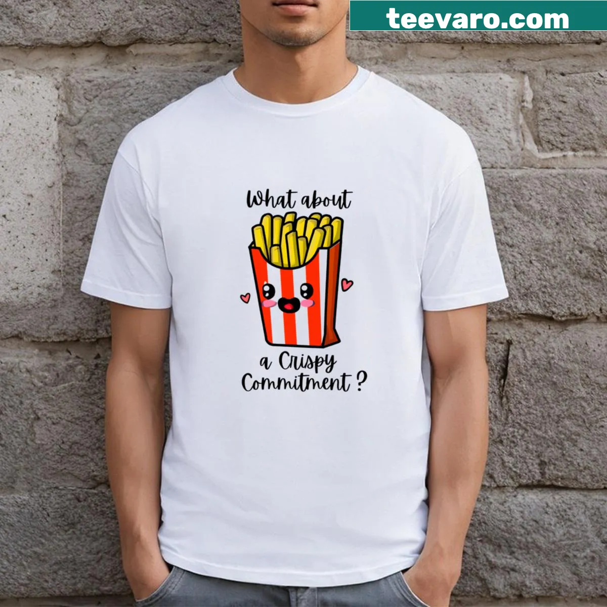 Funny t-shirt for fries lovers with a humorous slogan — on a men's t-shirt