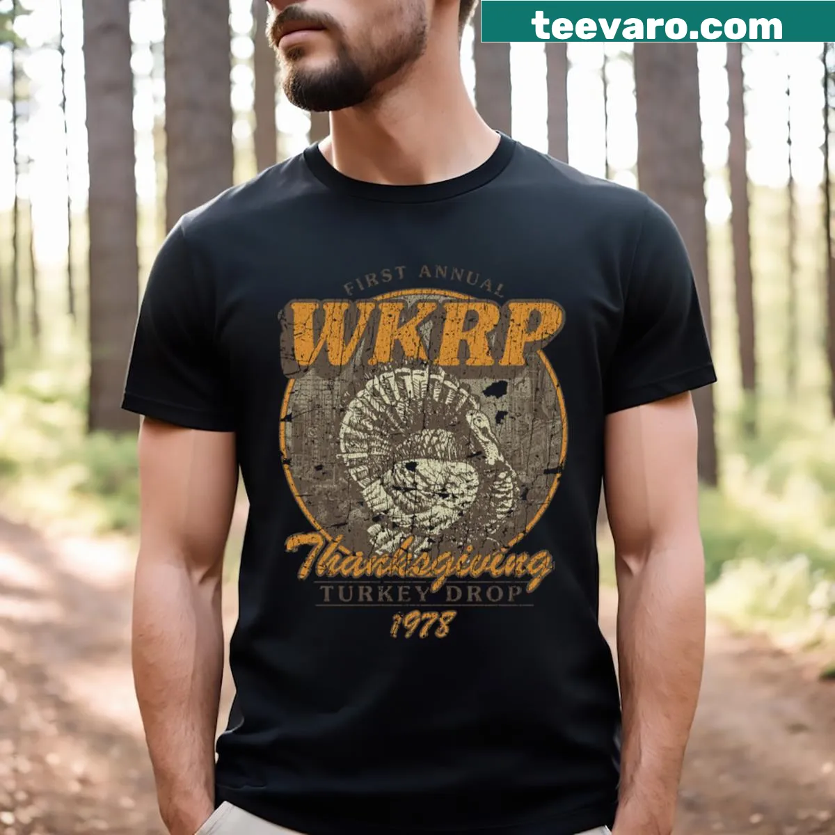 Nostalgic T-shirt referencing Wkrp Turkey Drop episode — on a men's t-shirt