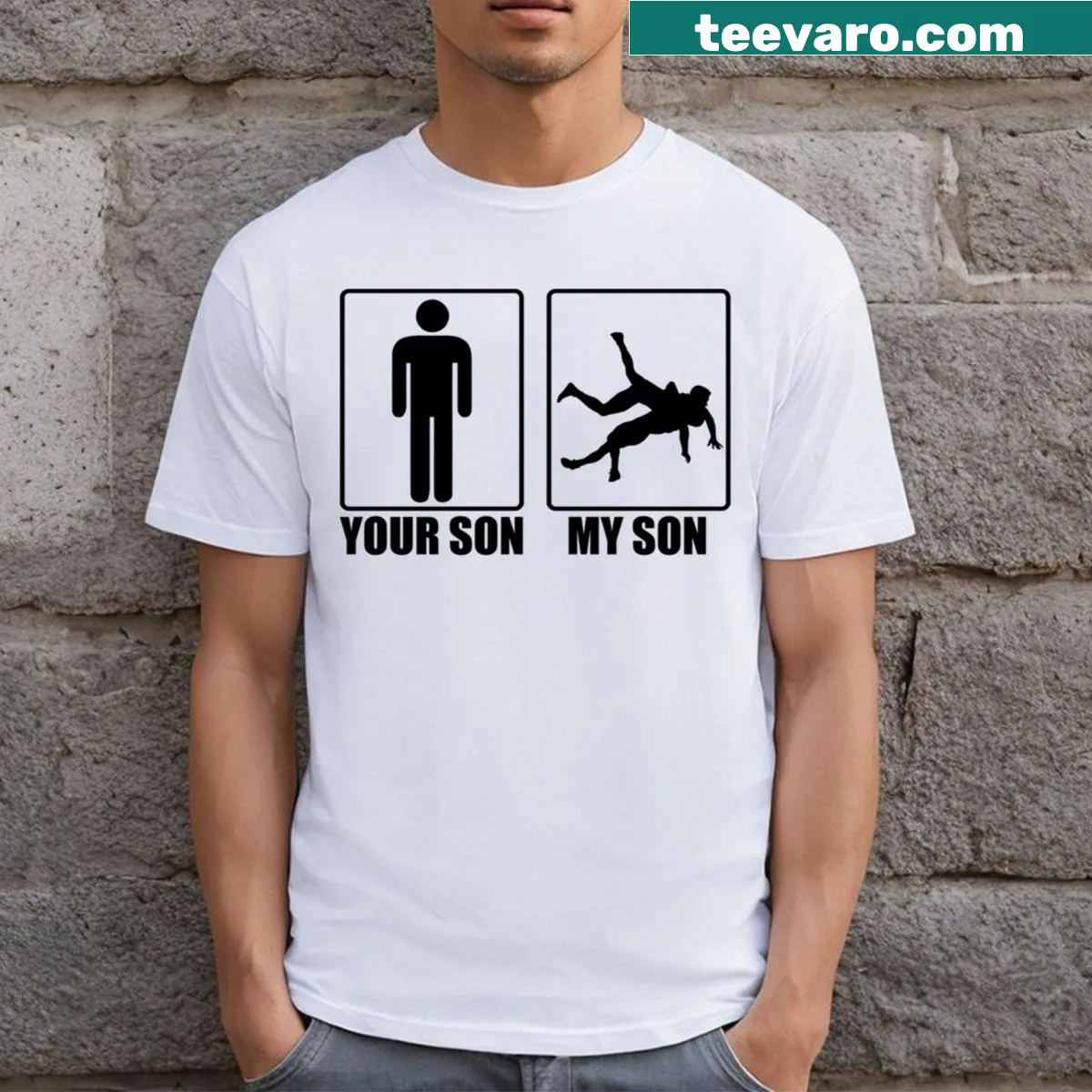Funny wrestling mom t-shirt with the phrase 'Your Son My Son' in bold text — on a men's t-shirt