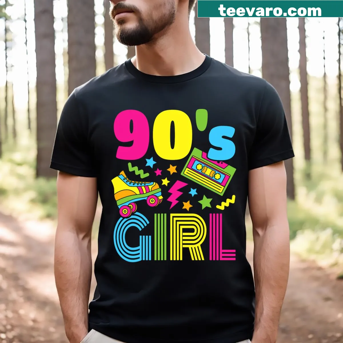 1990s themed T-shirt designed for girls with fun graphics — on a men's t-shirt