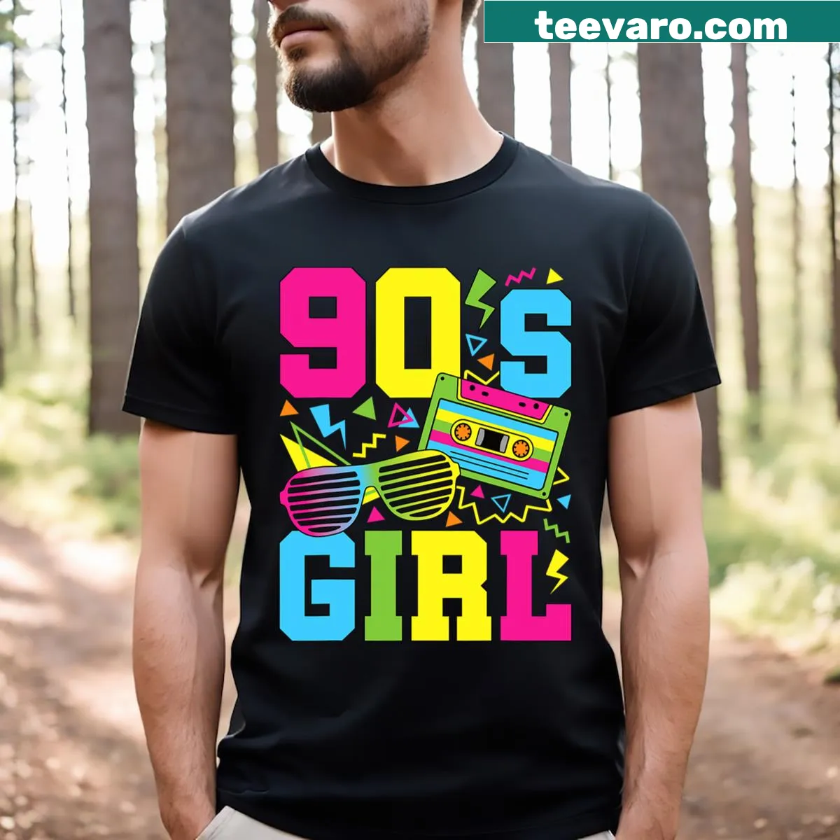Retro T-shirt capturing the 90s girl style, perfect for casual outings. — on a men's t-shirt