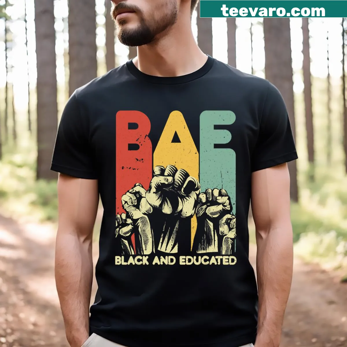 Empowering Black History Month T-shirt with bold text — on a men's t-shirt