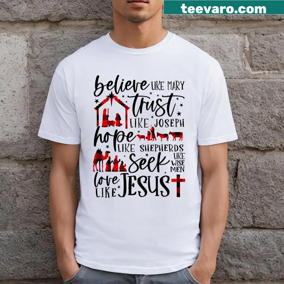 Inspirational typography shirt with religious message — on a men's t-shirt