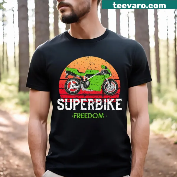 Vintage green t-shirt featuring a superbike graphic