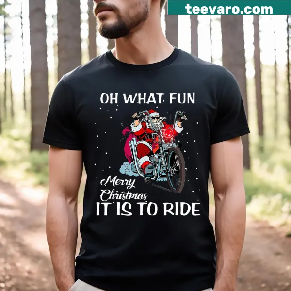 Funny Santa t-shirt with a motorcycle design for Christmas