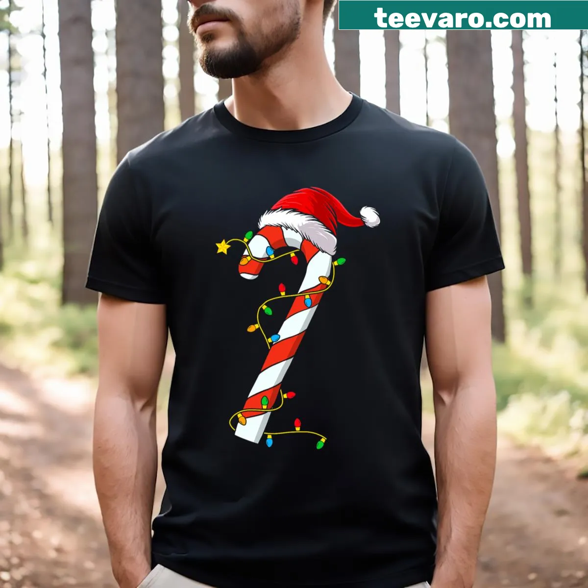 Cute Christmas design with Santa and candy canes for kids — on a men's t-shirt