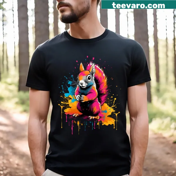 Playful squirrel illustration on a T-shirt.