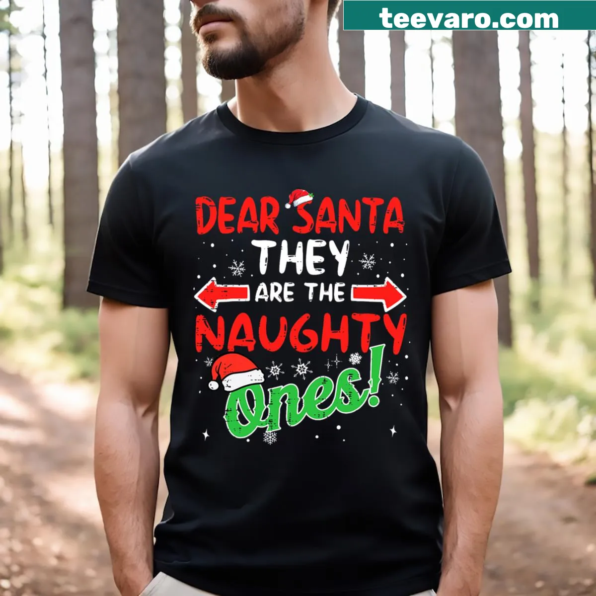 Funny Christmas T-shirt with text about naughty kids. — on a men's t-shirt