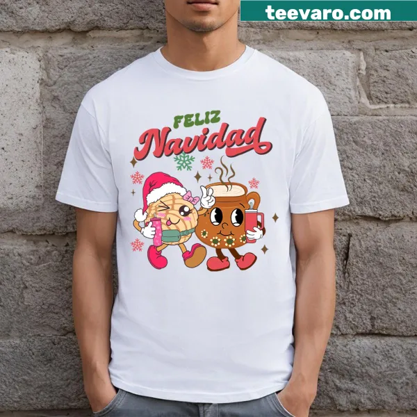 Mexican Christmas-themed T-shirt with festive treats.
