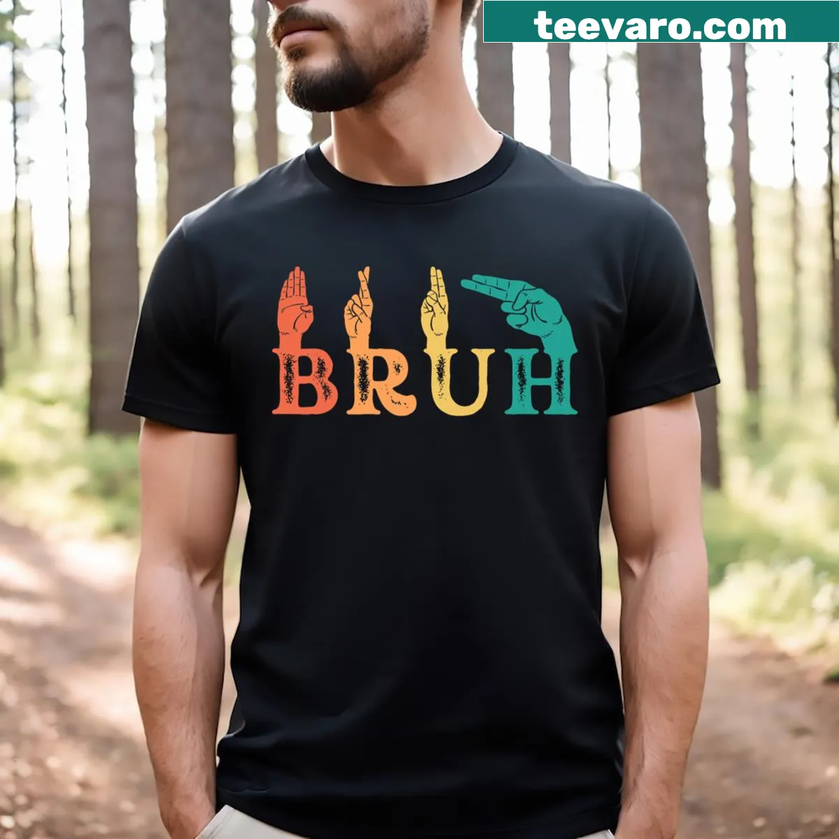 Graphic T-shirt with the word 'Bruh' in American Sign Language. — on a men's t-shirt