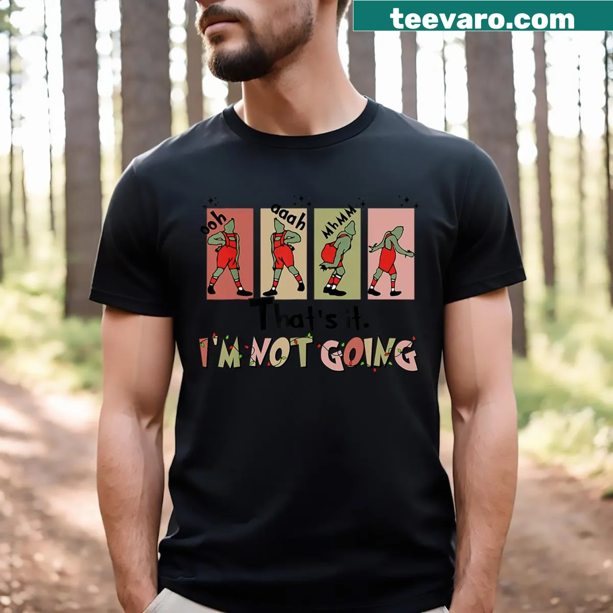 Funny Christmas t-shirt with cartoon Santa and humorous text — on a men's t-shirt