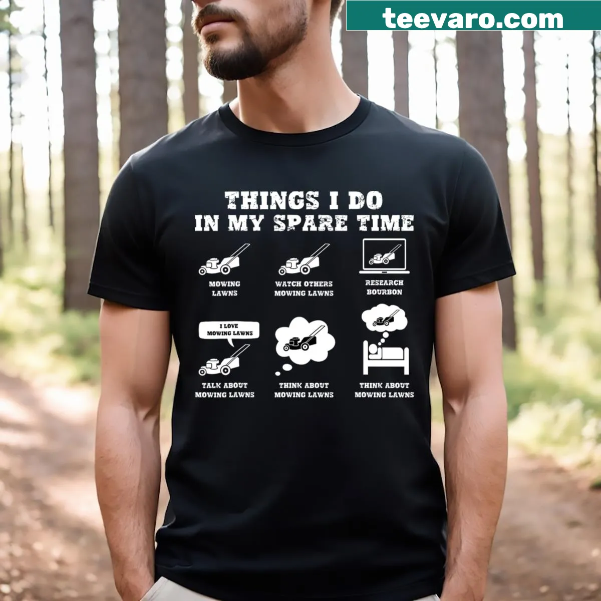 Funny t-shirt with lawn mower graphic and humorous text — on a men's t-shirt