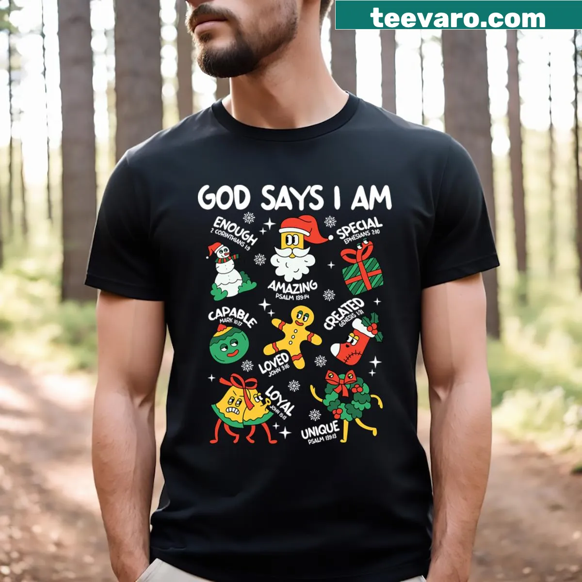 Christian-themed Christmas tee with the message 'God Says I Am Christmas Lover' — on a men's t-shirt
