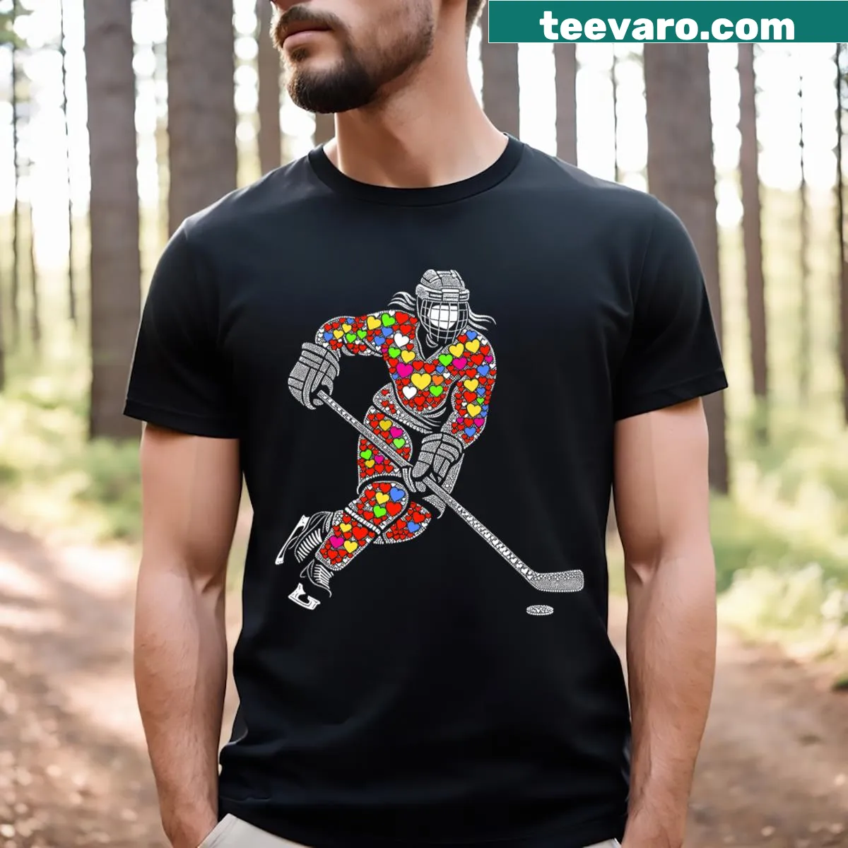 Heart-themed ice hockey t-shirt for fans and players — on a men's t-shirt