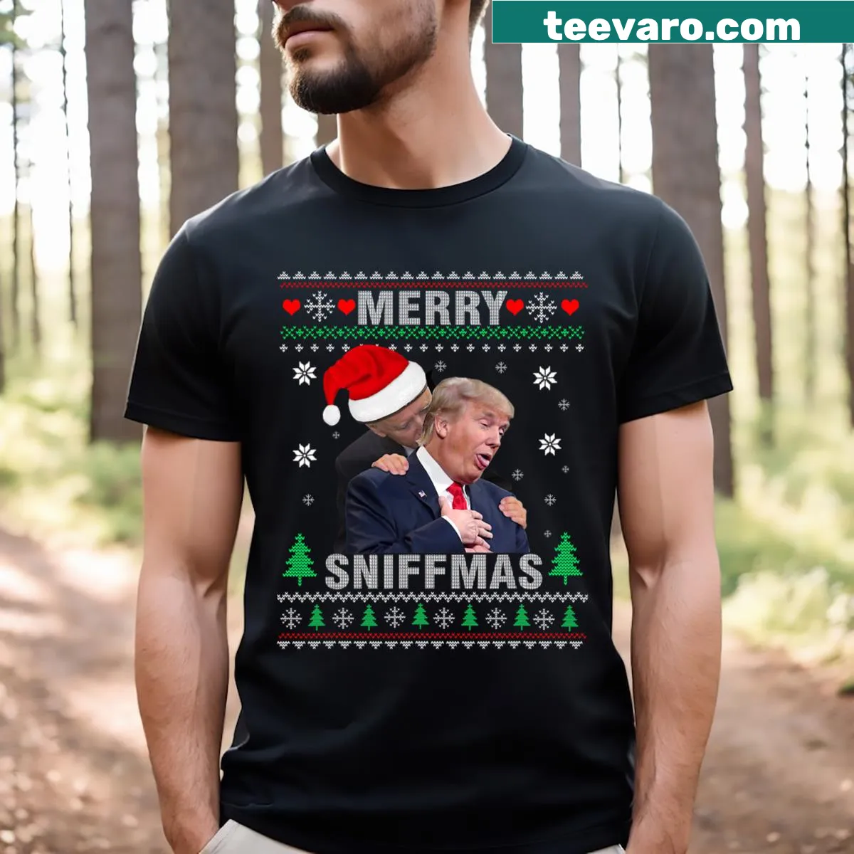 Edgy Christmas t-shirt with anti Biden humor — on a men's t-shirt