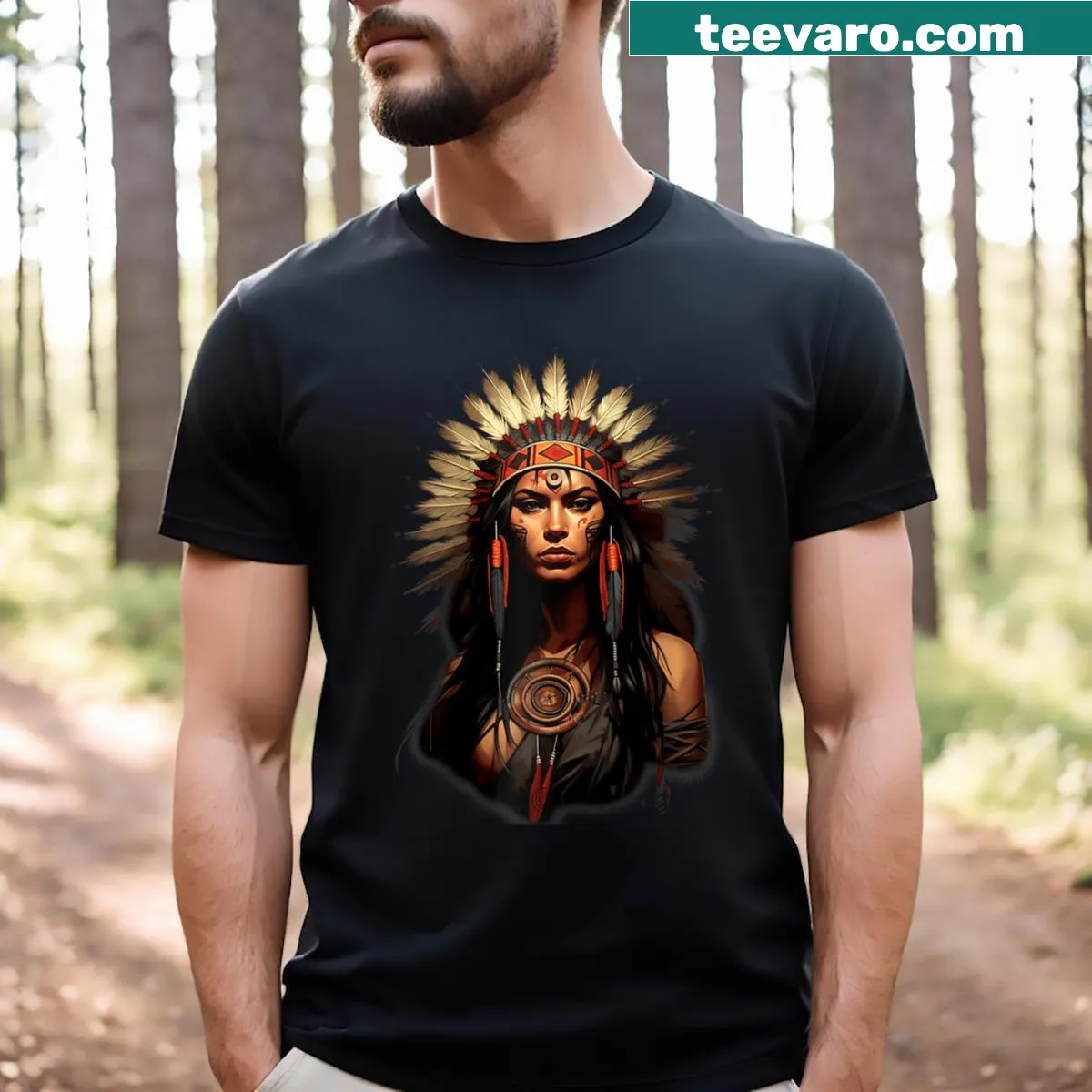 Raglan tee featuring Native American headdress illustration — on a men's t-shirt