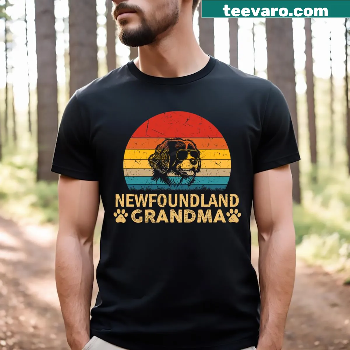 Vintage Newfoundland Grandma t-shirt with a nostalgic dog graphic — on a men's t-shirt