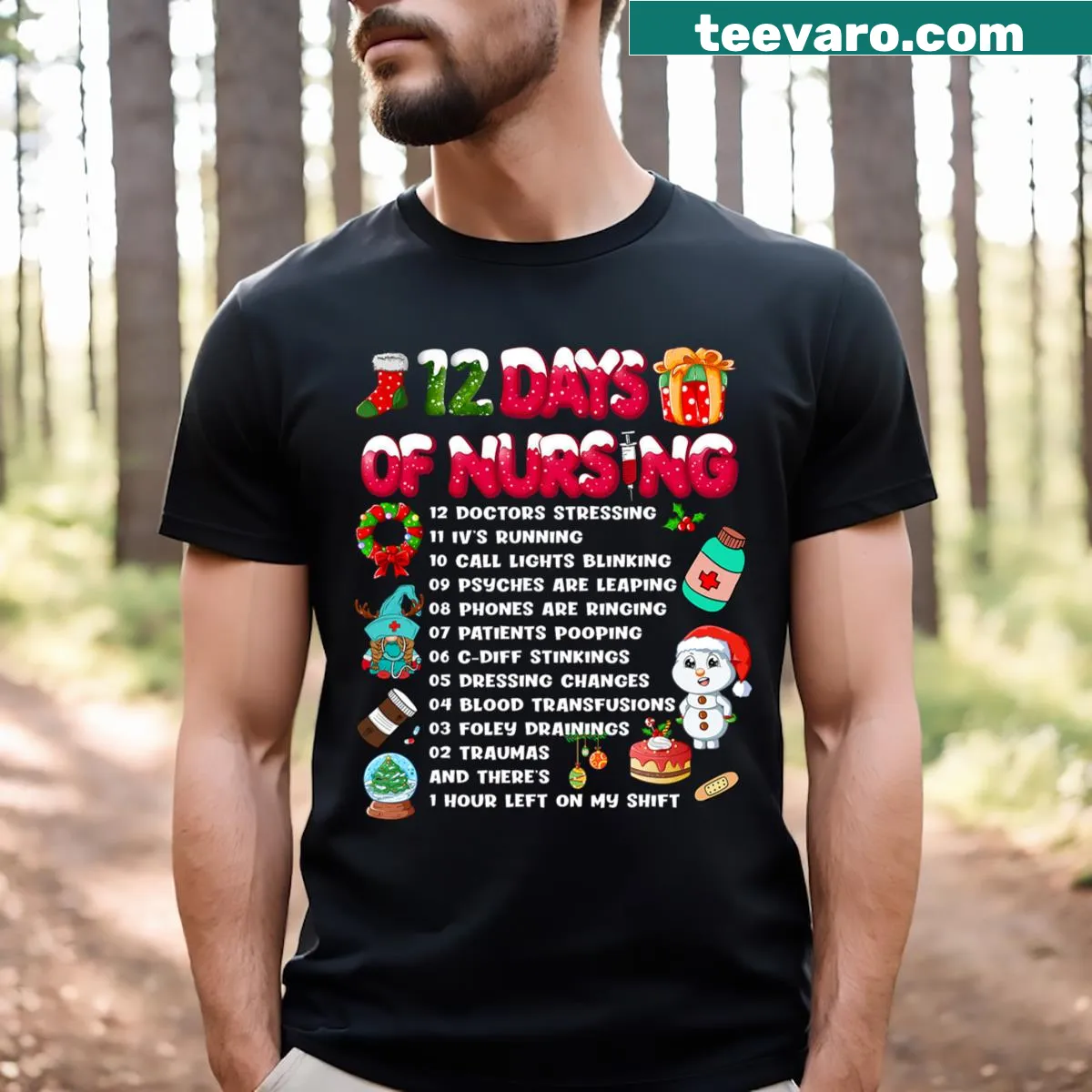 Funny Christmas nursing t-shirt with 'Merry Nurses Christmas' design — on a men's t-shirt