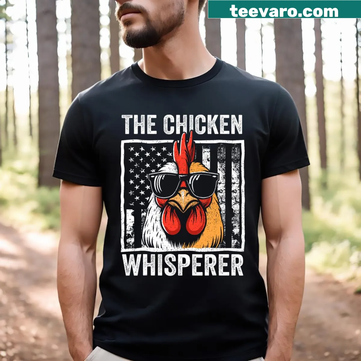 Funny Chicken Whisperer T-shirt for farmers — on a men's t-shirt