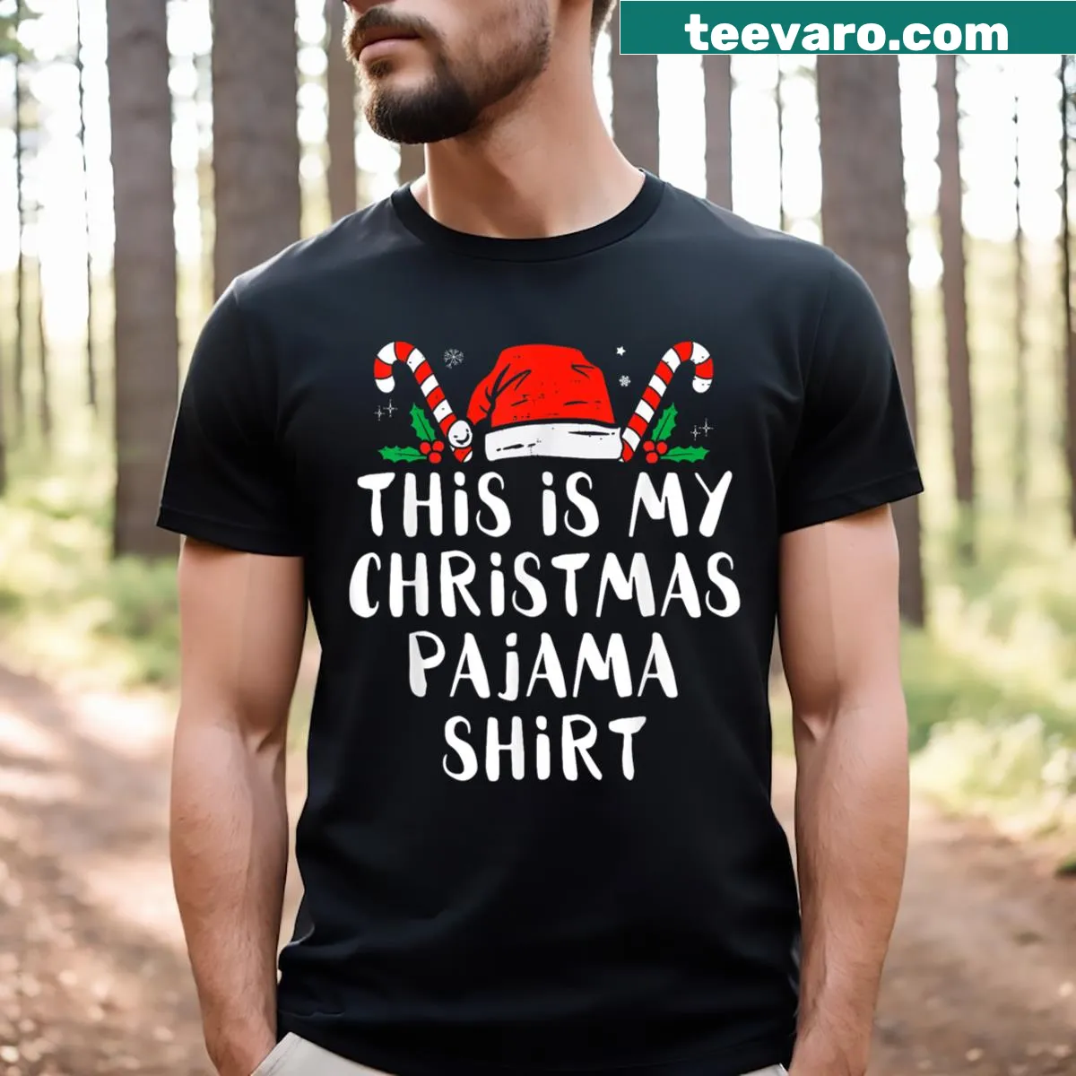 Funny Christmas pajama-themed T-shirt for men — on a men's t-shirt