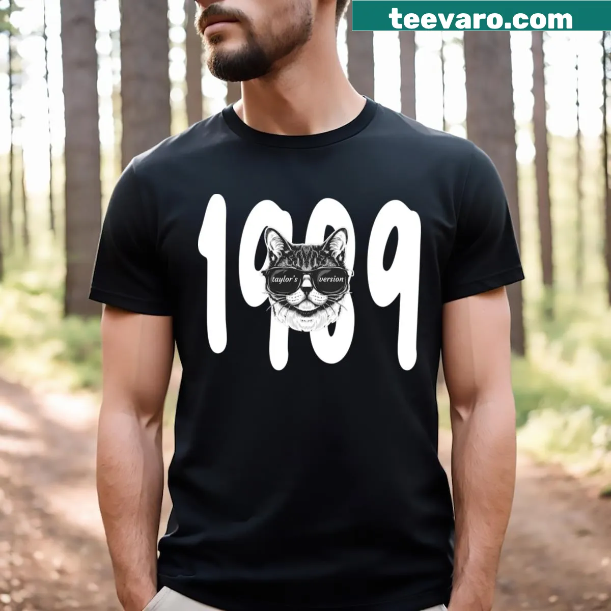 Illustrated cat-themed tribute to Taylor's 1989 album — on a men's t-shirt