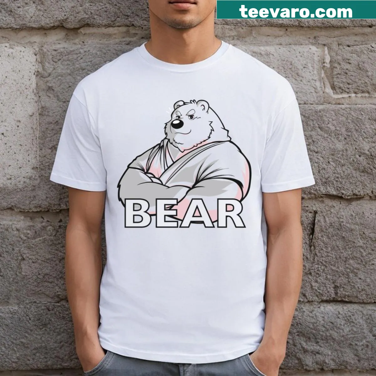 Transparent T-shirt featuring a minimalist bear silhouette — on a men's t-shirt