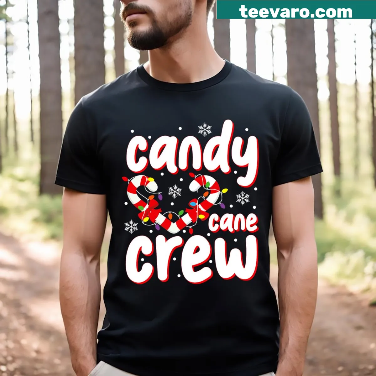 Funny Candy Cane Crew T-shirt for Christmas fun — on a men's t-shirt