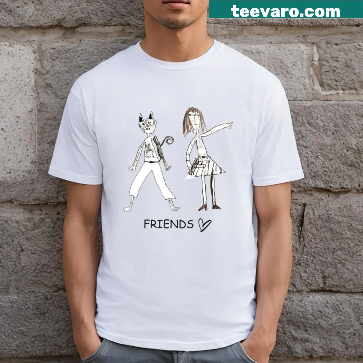 Patterned T-shirt with playful cat illustrations all over. — on a men's t-shirt