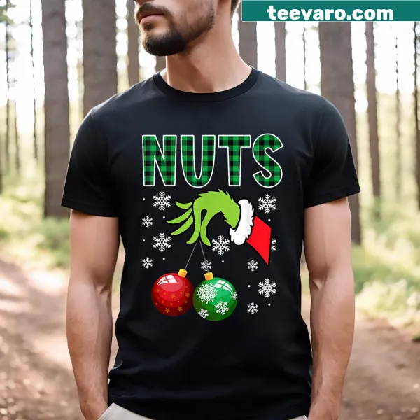 Matching couple T-shirts with a festive chestnut design.