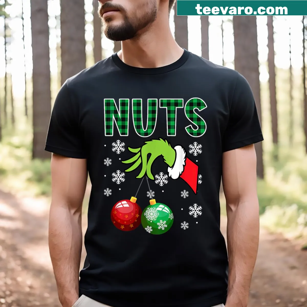 Matching couple T-shirts with a festive chestnut design. — on a men's t-shirt