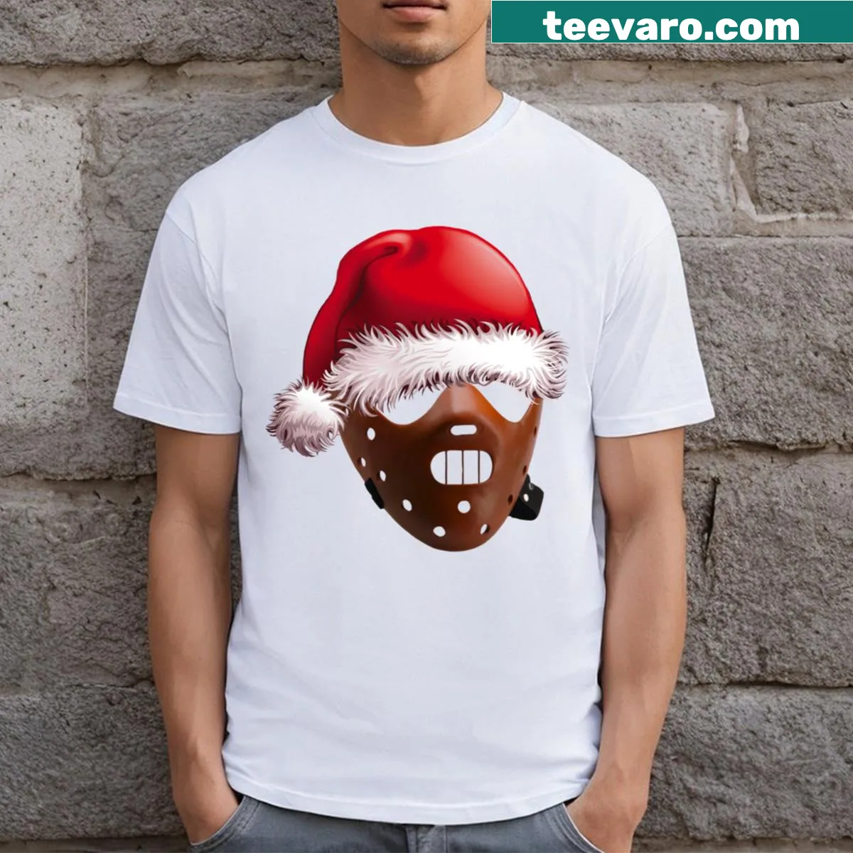 Funny Christmas Hannibal t-shirt with playful holiday design — on a men's t-shirt
